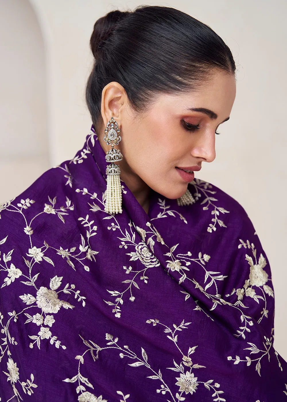 Topnotch Purple Embroidered Premium Silk Anarkali Suit