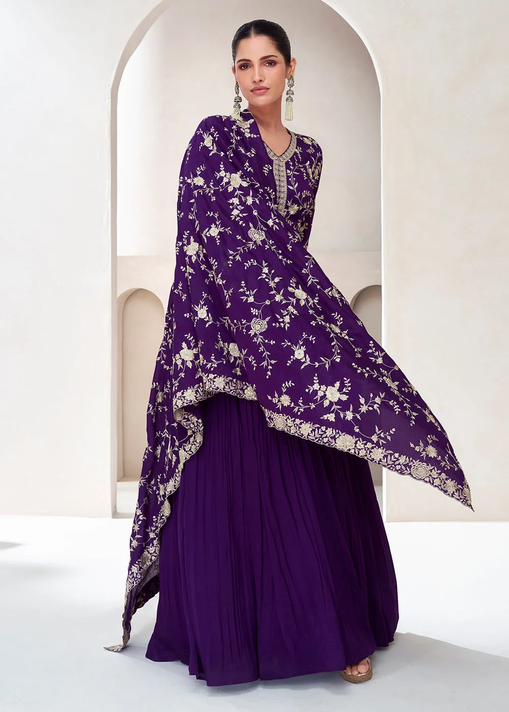 Topnotch Purple Embroidered Premium Silk Anarkali Suit