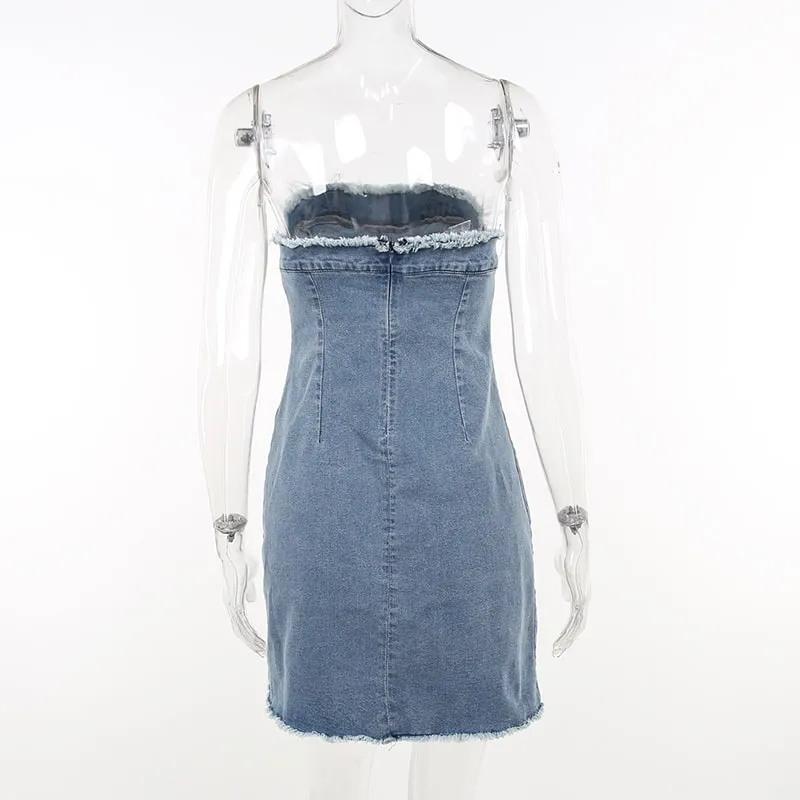 Torn Seam Denim Short Dress