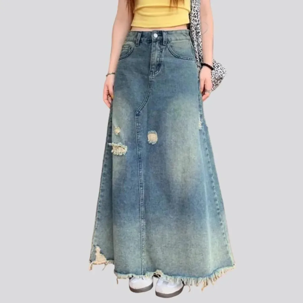 Vintage distressed jean skirt for women