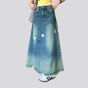 Vintage distressed jean skirt for women