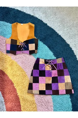 Vintage RARE 60s-70s Patchwork Suede Two-Piece Set