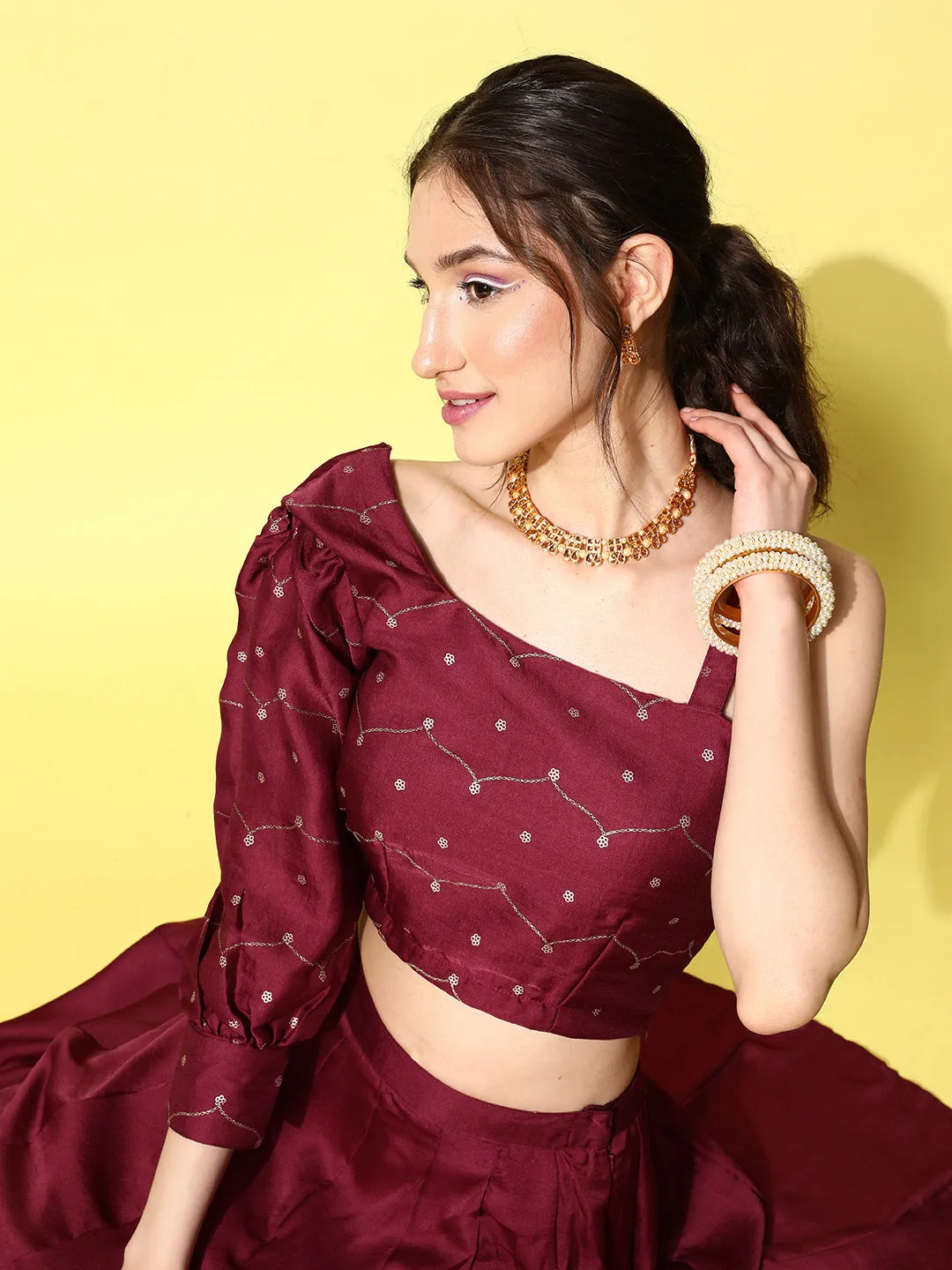 Women Maroon Silk Blend Co-Ord Set