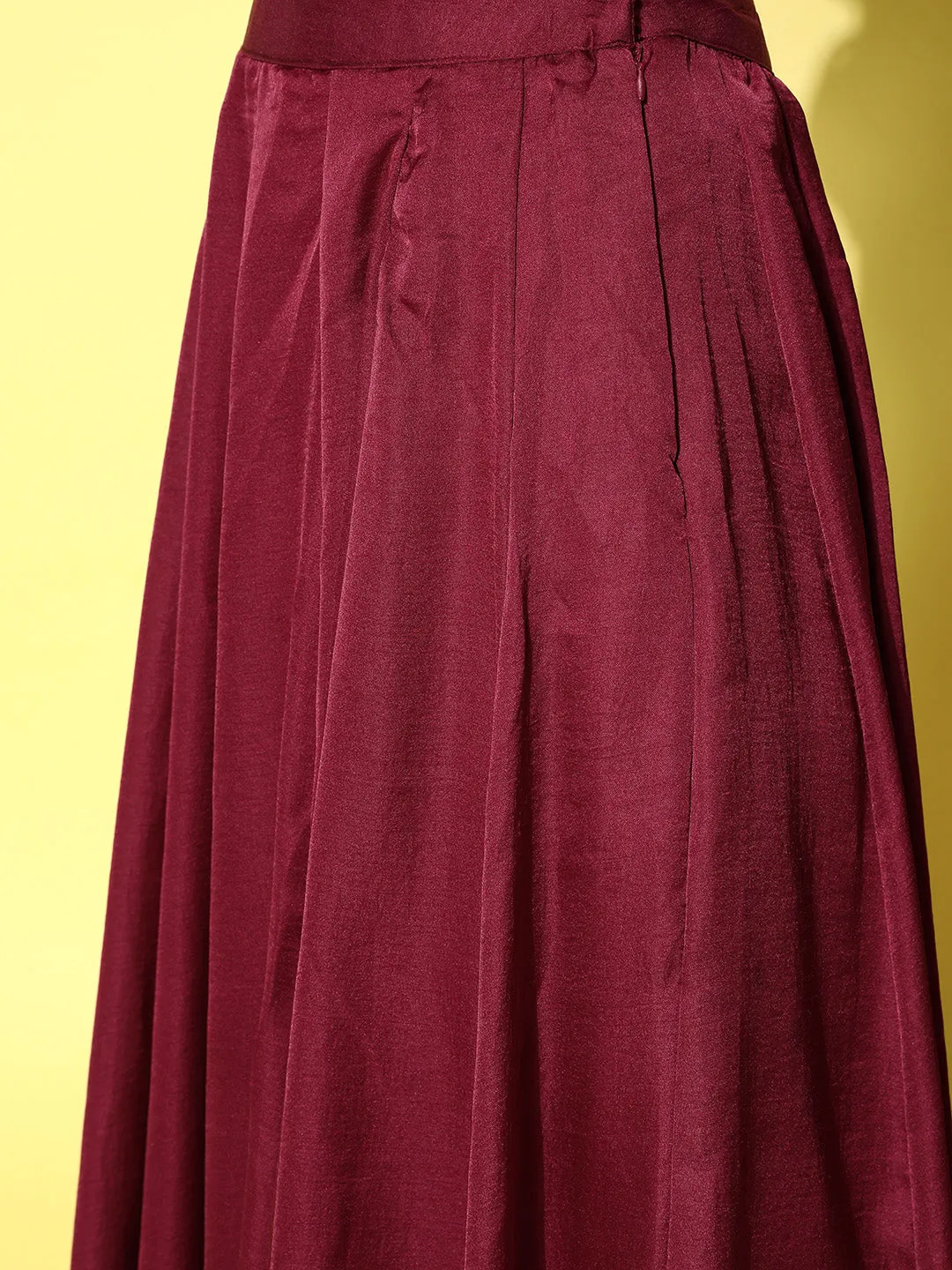 Women Maroon Silk Blend Co-Ord Set