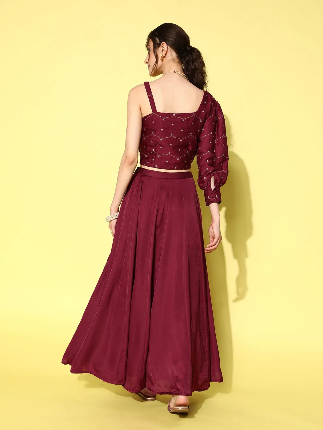 Women Maroon Silk Blend Co-Ord Set