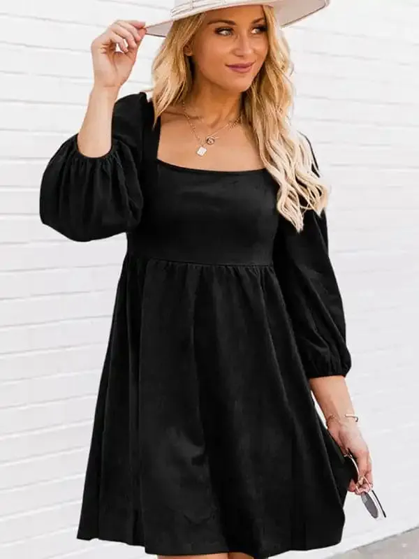 Women’s high-waisted loose long-sleeved A-hem dress