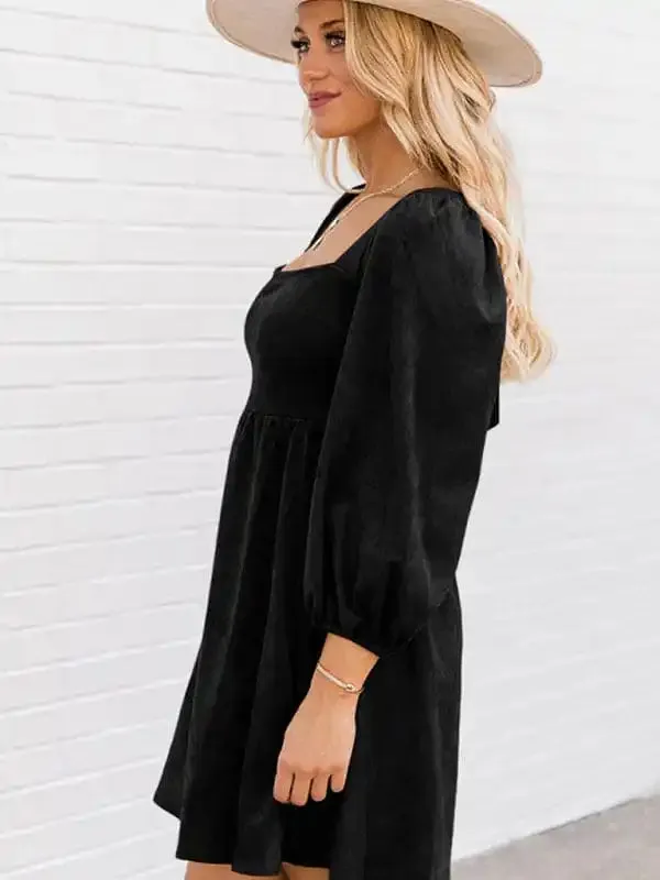 Women’s high-waisted loose long-sleeved A-hem dress