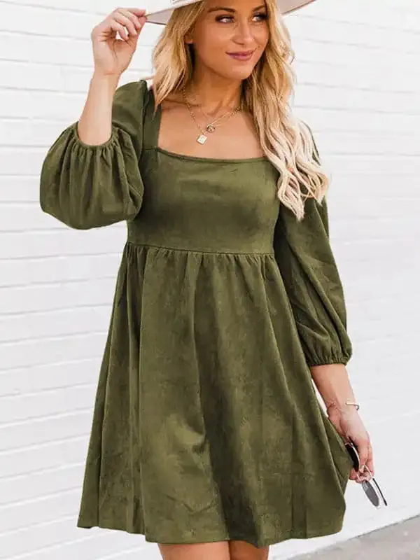 Women’s high-waisted loose long-sleeved A-hem dress