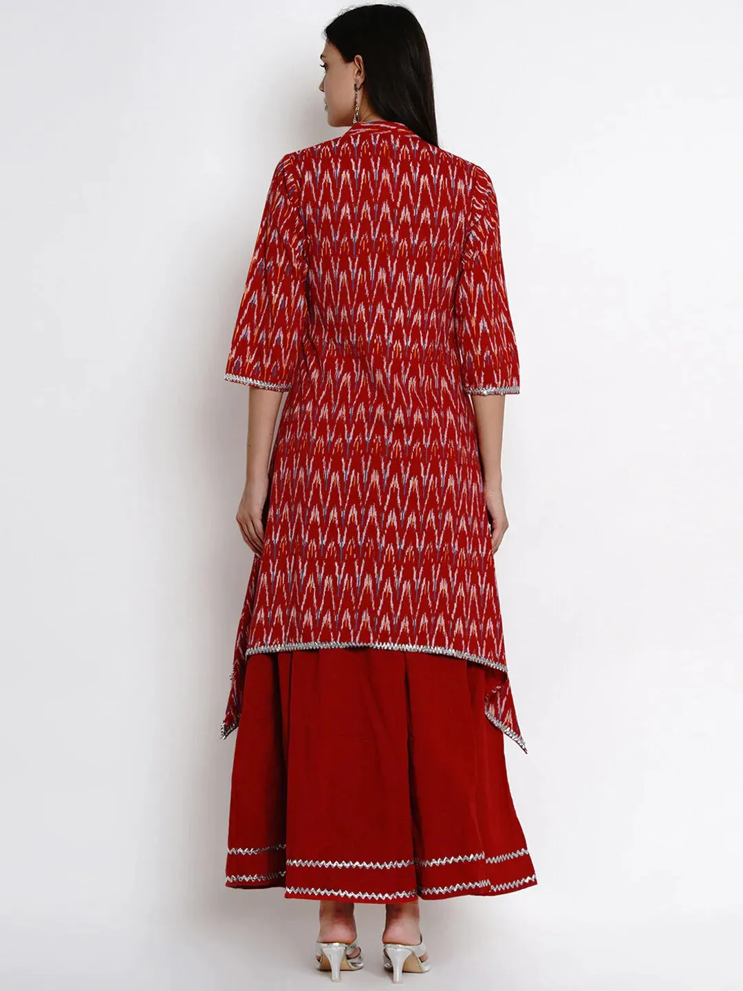 Women'S Maroon Printed Kurta & Skirt