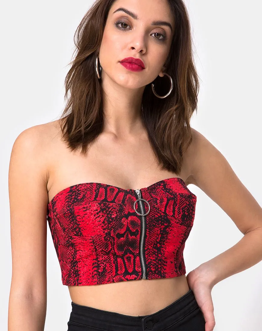 Zipshi Crop Top in Snake Red