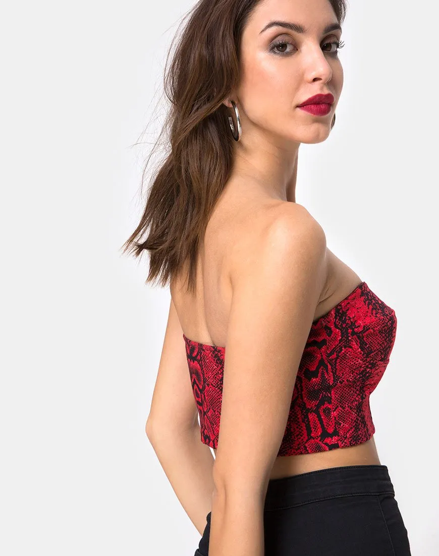 Zipshi Crop Top in Snake Red